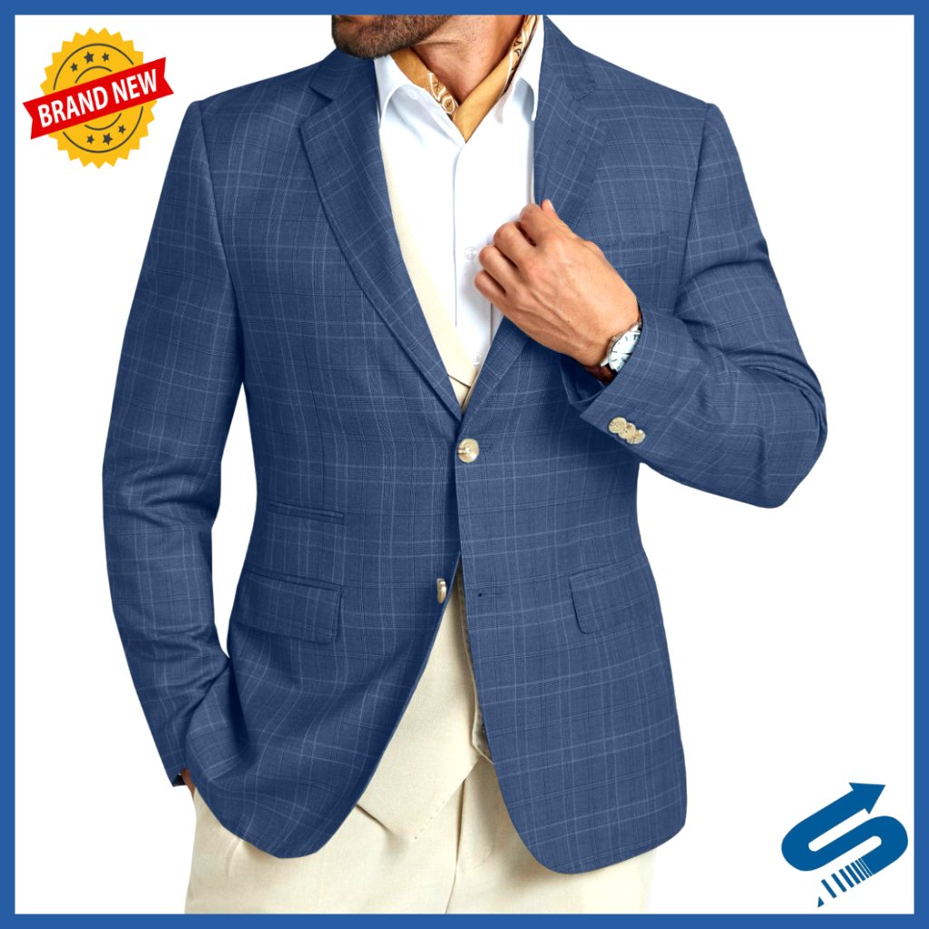Slim Fit Blazer Sport Coat Plaid Fabric Lightweight Casual Business Wear